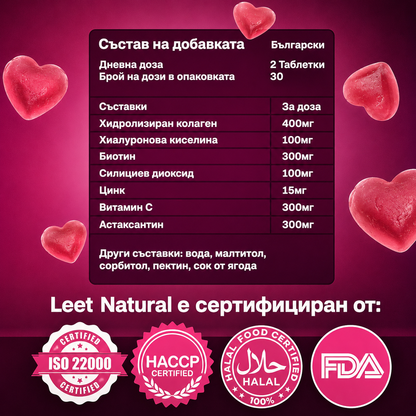 Leet Красота - 60 Дъвчащи бонбони с Колаген и Биотин