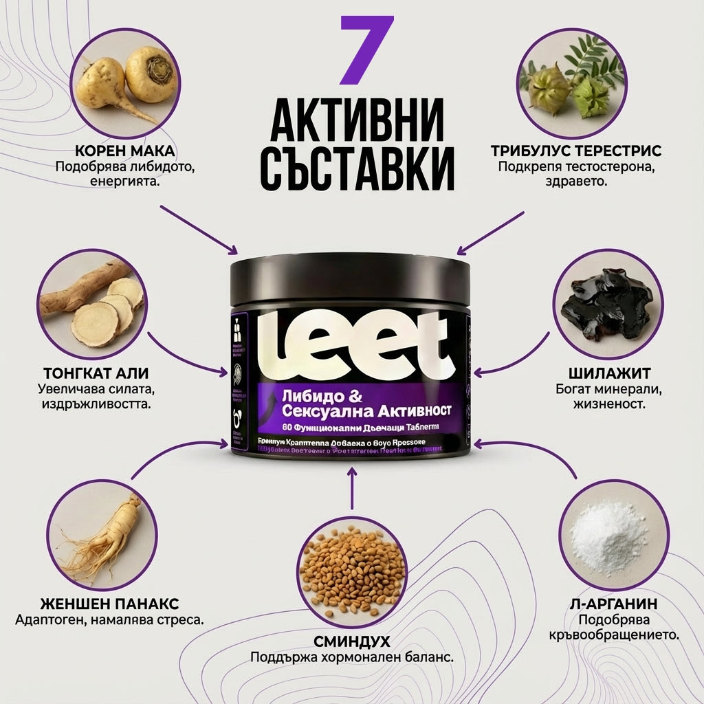 Leet Либидо и Сексуална Активност - 60 Дъвчащи бонбони с корен Мака